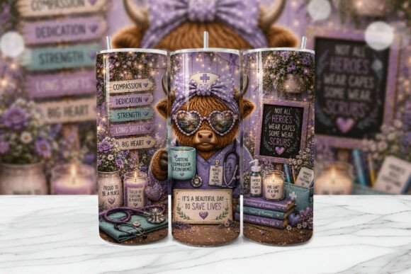 Download Purple Nurse Highland Cow Tumbler Wrap - Wrap Collection