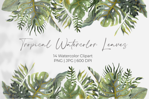 Download Tropical Watercolor Leaves Clipart - Tropic Collection
