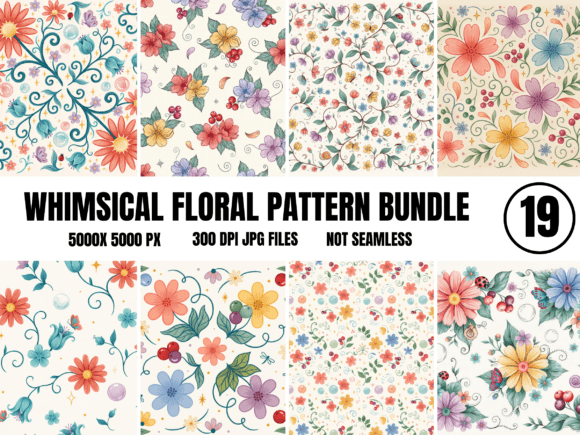 Download Whimsical Floral Digital Paper Bundle | - Premium Resources