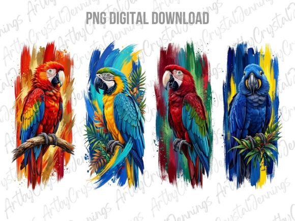 Download Colorful Tropical Parrot Brushstroke PNG - Tropic Collection