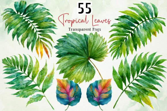 Download Watercolor Tropical Leaves PNG Clipart - Tropic Collection