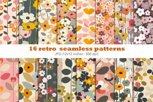 Download Retro Flower Pattern Floral Paper Set - Retro flower pattern Collection