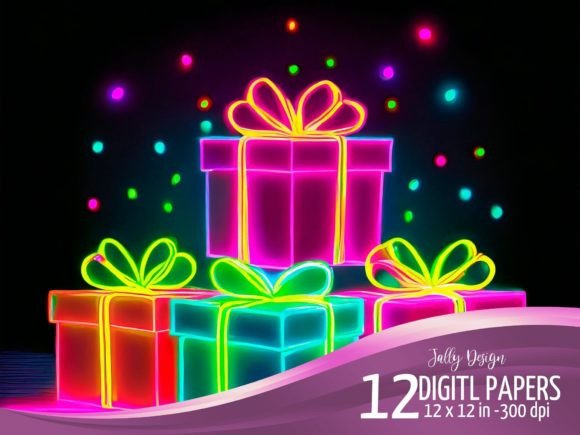Download Neon Birthday Presents Retro Graphics - Neon Collection