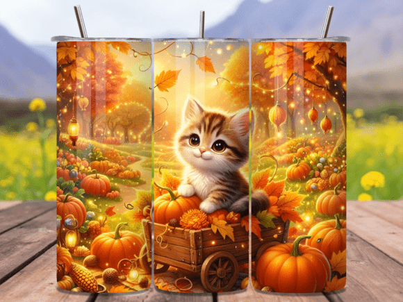 Download Autumn Cute Cat Pumpkin Tumbler Wrap PNG - Wrap Collection