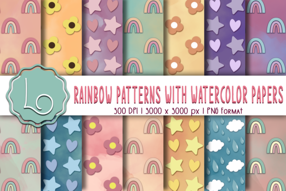Download Rainbow Patterns with Watercolor Papers - Premium Resources