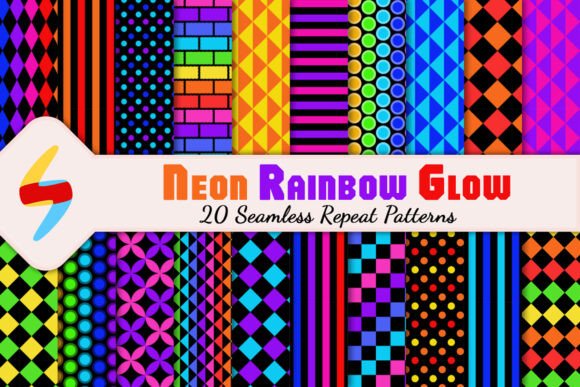 Download Neon Rainbow Glow 20 Seamless Patterns - Neon Collection